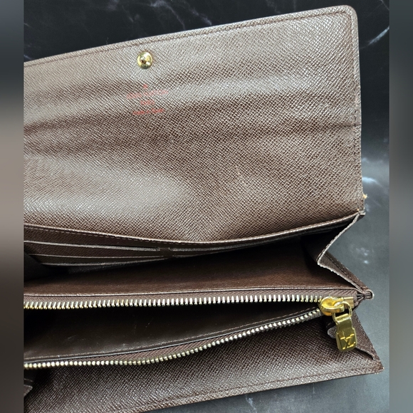 EUC Louis Vuitton Damier Ebene Coated Canvas Leather Sarah Long Wallet - Picture 8 of 14